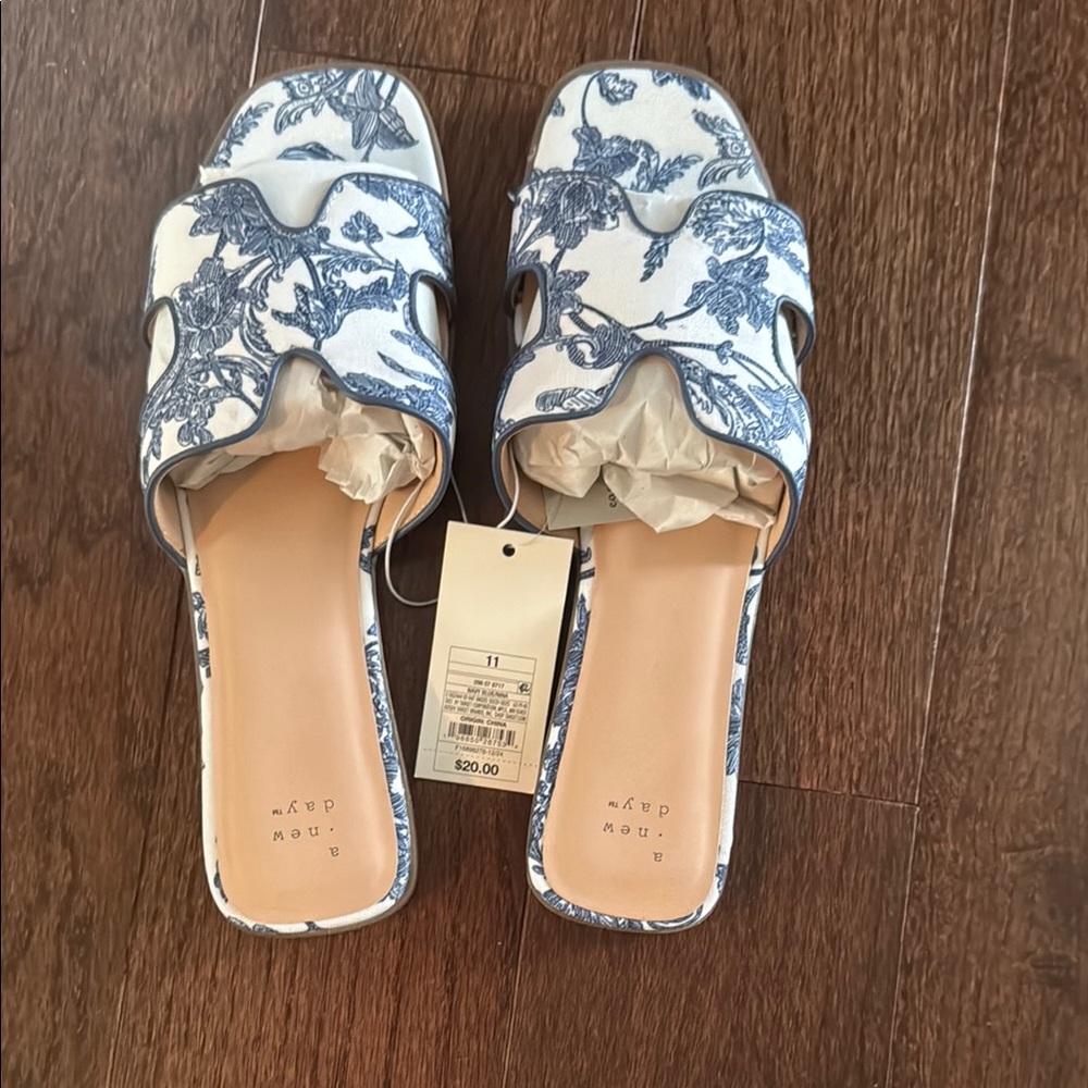 Women's Blue and White Slide Sandals